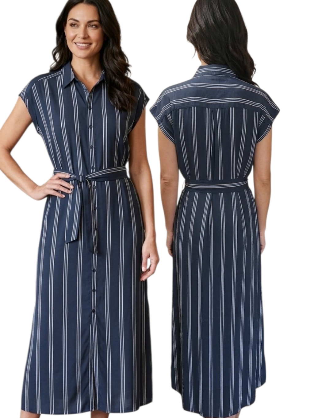Club Monaco Danielle 100% Silk Striped Midi Shirt Dress - Size 4